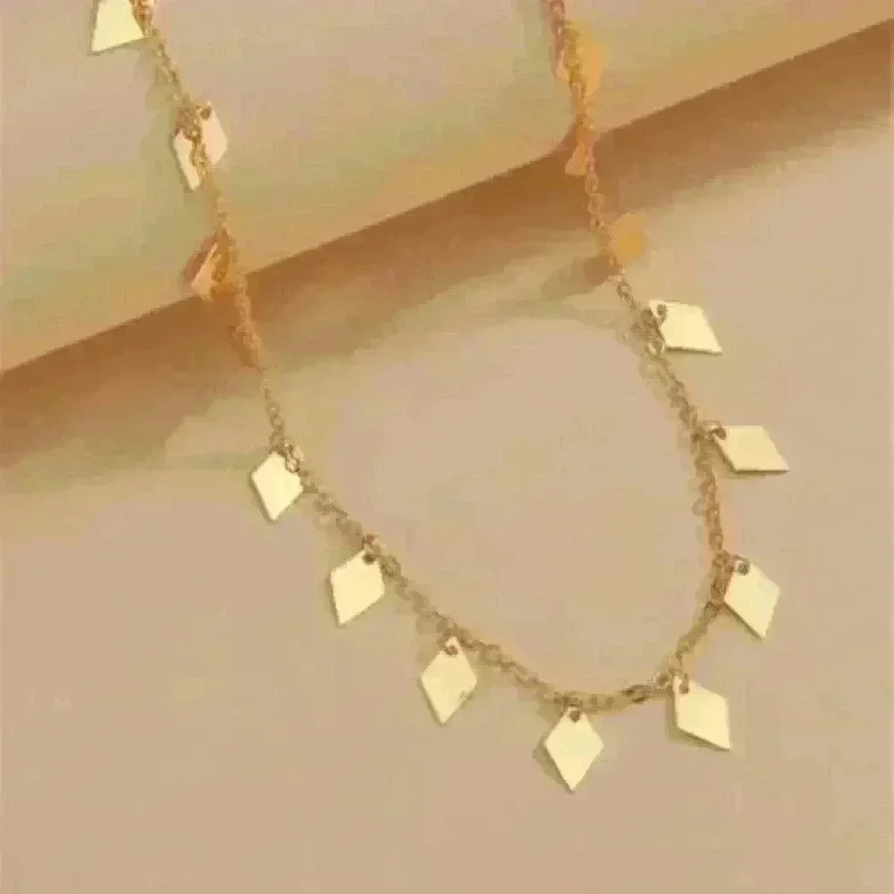 New Geometric Gold Tone Charm Necklace: Elegant Gold-Tone Necklace - Picture 3 of 3